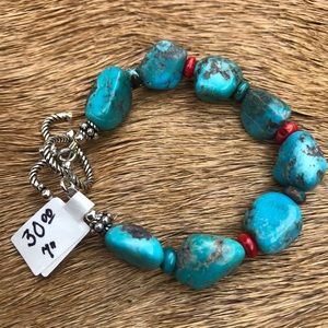 Genuine Turquoise and Coral Toggle Bracelet